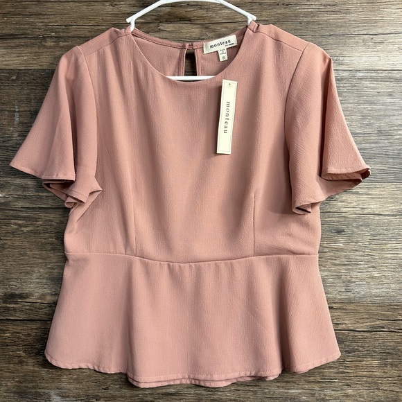 Monteau Pink Mauve Flutter Sleeve Peplum Blouse Small - Picture 1 of 5
